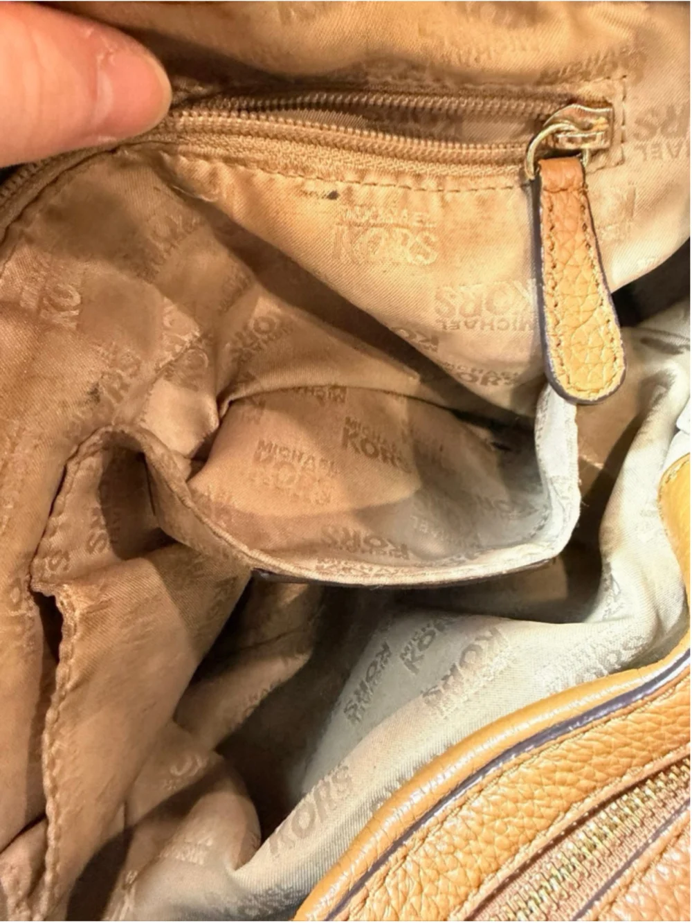 Michael Kors Brown Signature Logo Chain Shoulder Tote Bag Leather Trim